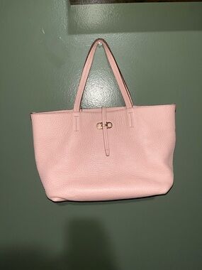 Pink Leather Tote Bag with Gold Accent